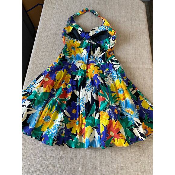 D.B.A. LA Bold Floral dress Bold Bright Fit flare skirt with tulle 11 (S/M) - Picture 9 of 15